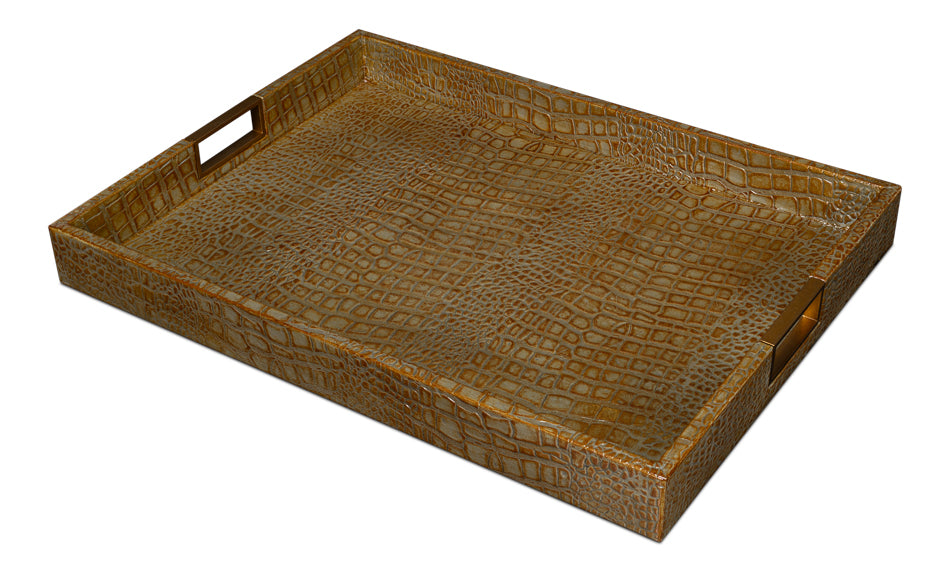Norton Leather Tray,Croco Leather,Ant Gr by Sarreid Ltd - view 4