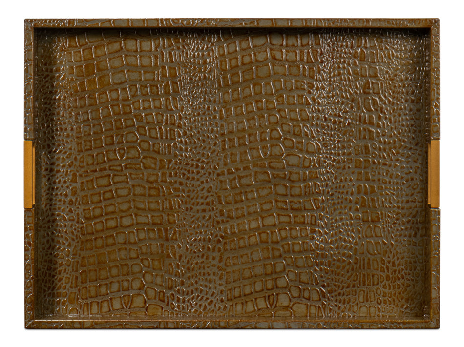 Norton Leather Tray,Croco Leather,Ant Gr by Sarreid Ltd - view 5