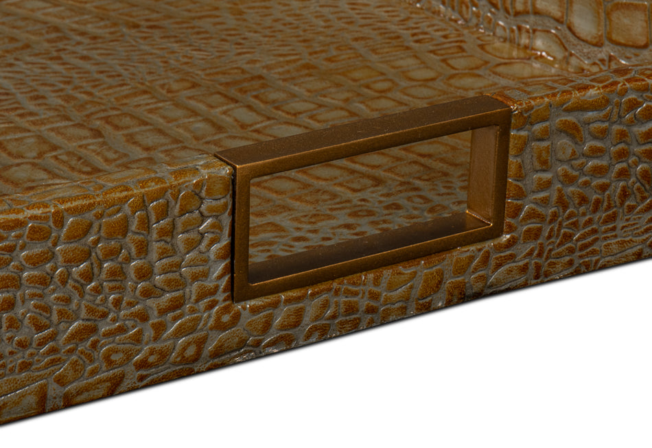 Norton Leather Tray,Croco Leather,Ant Gr by Sarreid Ltd - view 6