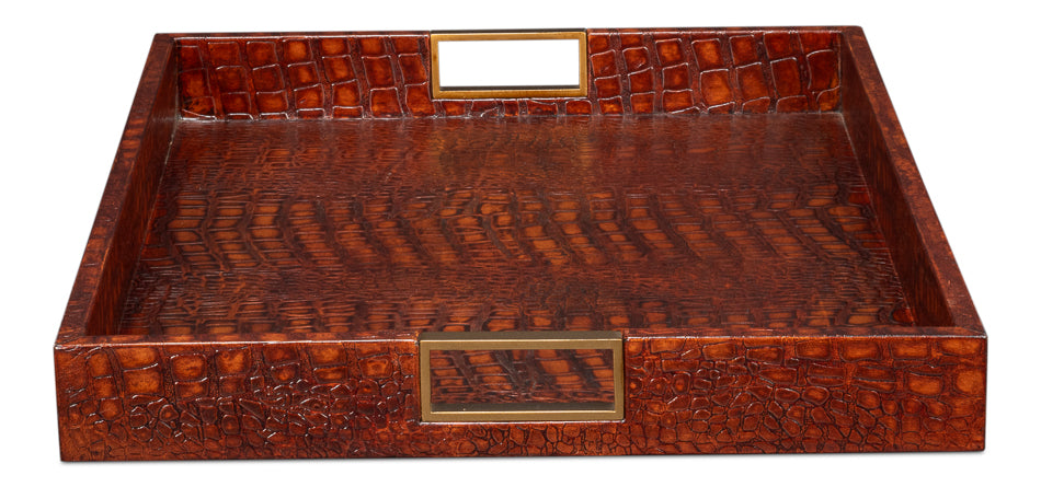 Norton Leather Tray, Croco Leather, Tan by Sarreid Ltd - view 9