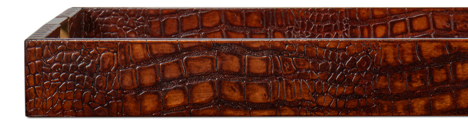 Norton Leather Tray, Croco Leather, Tan by Sarreid Ltd - view 10