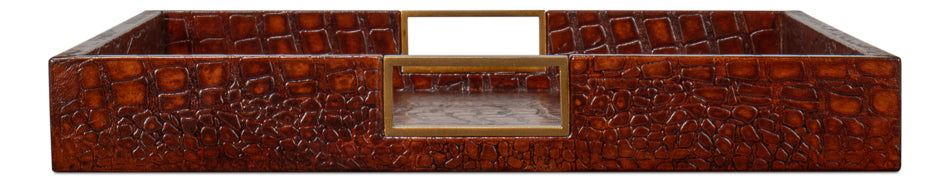 Norton Leather Tray, Croco Leather, Tan by Sarreid Ltd - view 11