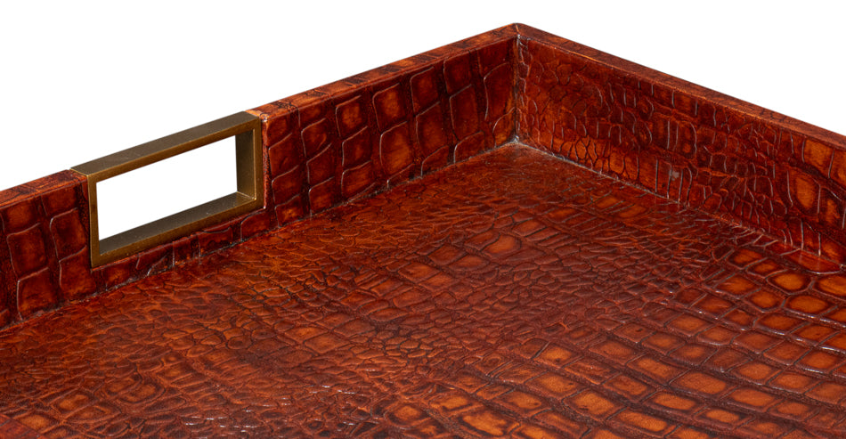 Norton Leather Tray, Croco Leather, Tan by Sarreid Ltd - view 12
