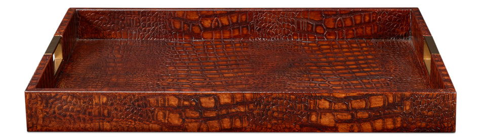 Norton Leather Tray, Croco Leather, Tan by Sarreid Ltd - view 2