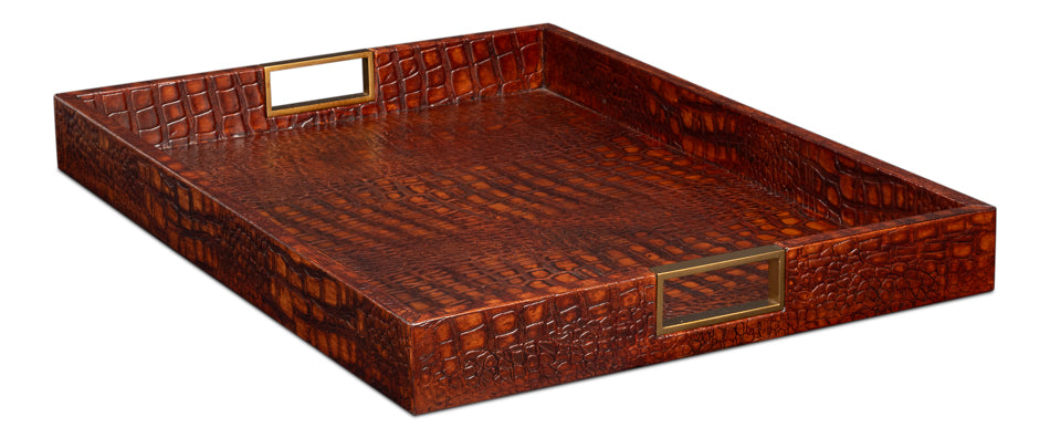 Norton Leather Tray, Croco Leather, Tan by Sarreid Ltd - view 3