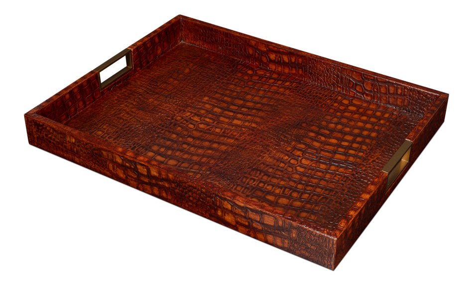 Norton Leather Tray, Croco Leather, Tan by Sarreid Ltd - view 4