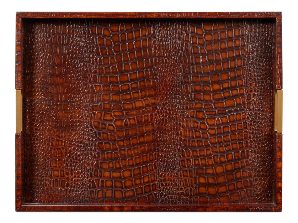 Norton Leather Tray, Croco Leather, Tan by Sarreid Ltd - view 5