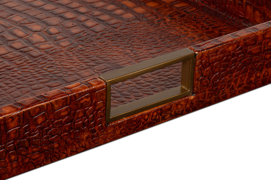 Norton Leather Tray, Croco Leather, Tan by Sarreid Ltd - view 6