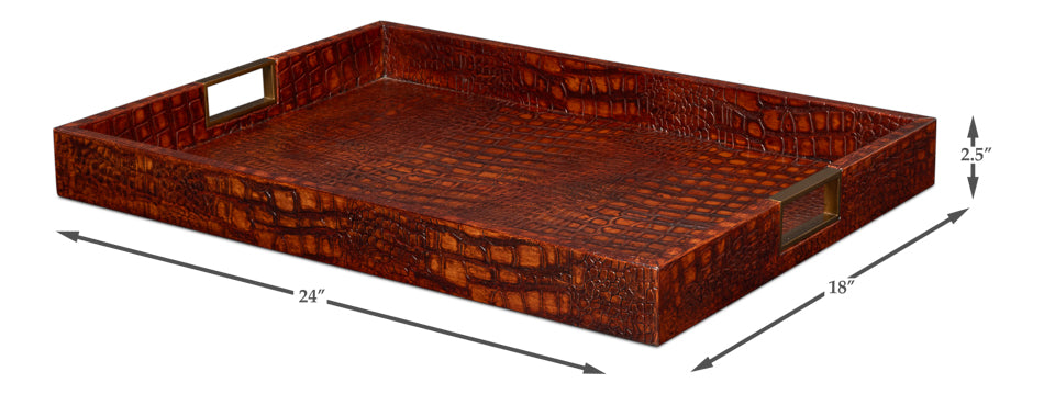 Norton Leather Tray, Croco Leather, Tan by Sarreid Ltd - view 7
