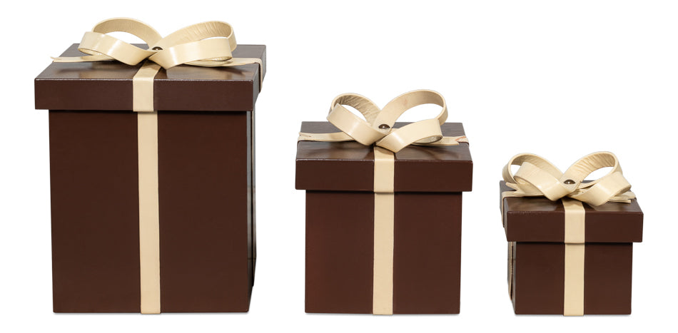 Ferrell Leather Holiday Boxes,S/3,Choco by Sarreid Ltd - view 2