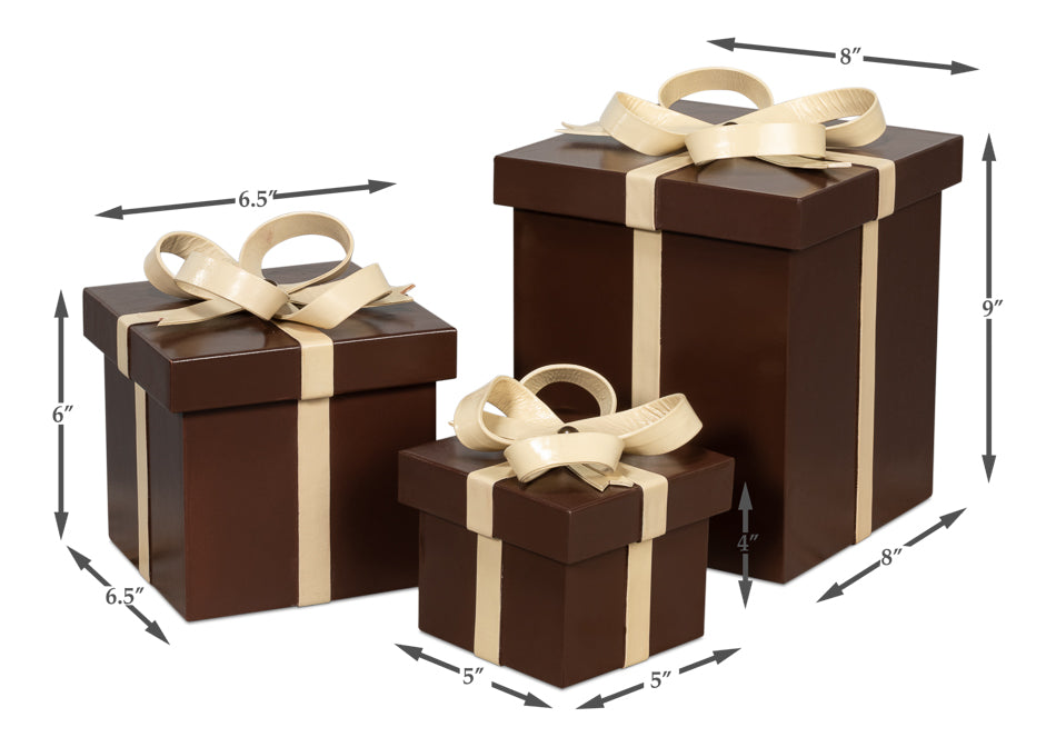 Ferrell Leather Holiday Boxes,S/3,Choco by Sarreid Ltd - view 6