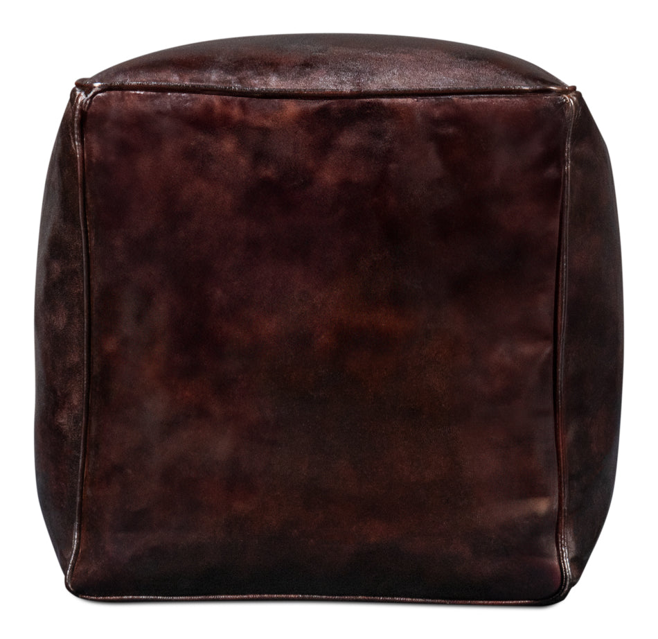 Sunday Afternoon Leather Cube,Dark Brn by Sarreid Ltd - view 4