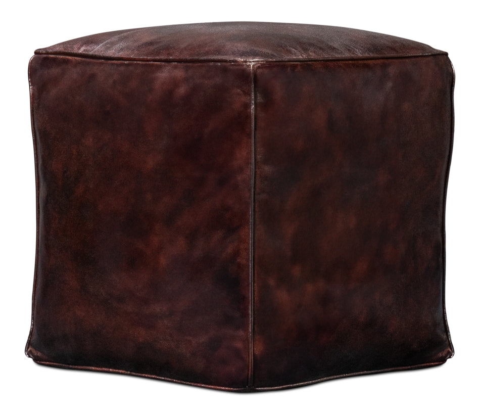 Sunday Afternoon Leather Cube,Dark Brn by Sarreid Ltd - view 5