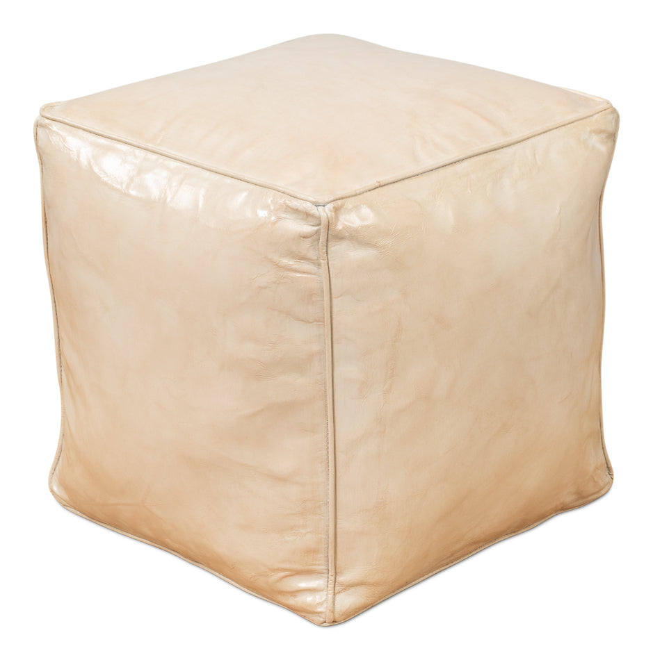 Sunday Afternoon Leather Cube, Taupe by Sarreid Ltd - view 3