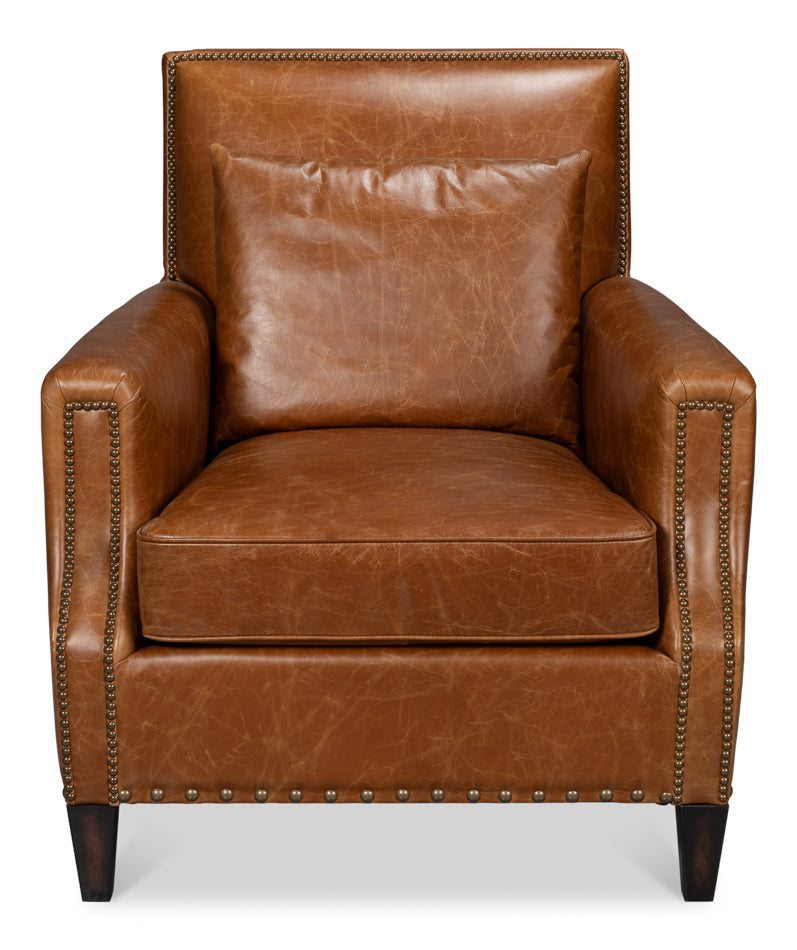 Dimity Distilled Leather Chair,Brown by Sarreid Ltd - view 2