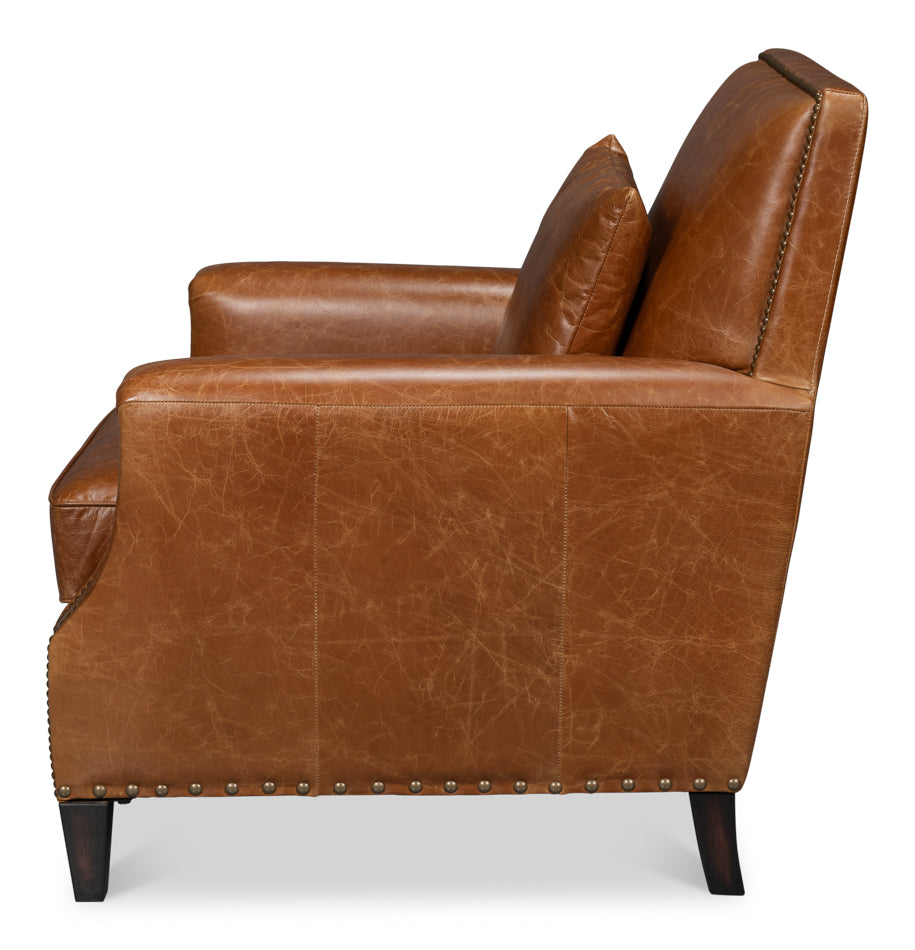 Dimity Distilled Leather Chair,Brown by Sarreid Ltd - view 3