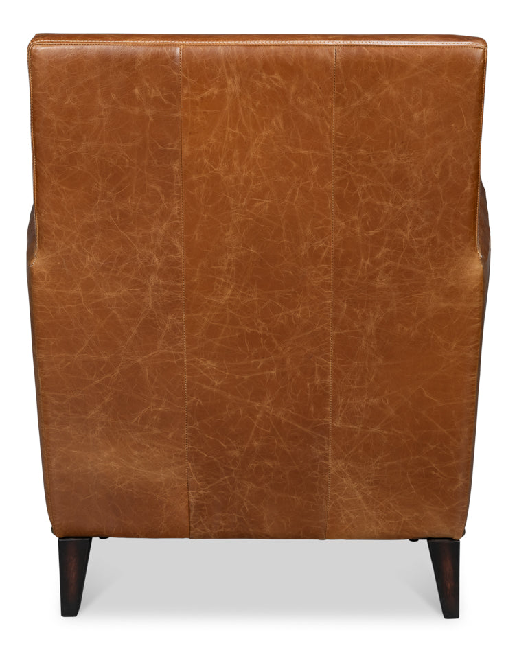Dimity Distilled Leather Chair,Brown by Sarreid Ltd - view 4