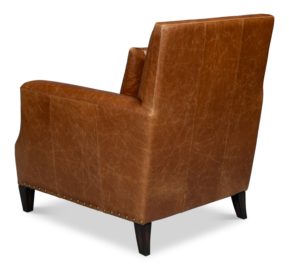 Dimity Distilled Leather Chair,Brown by Sarreid Ltd - view 5