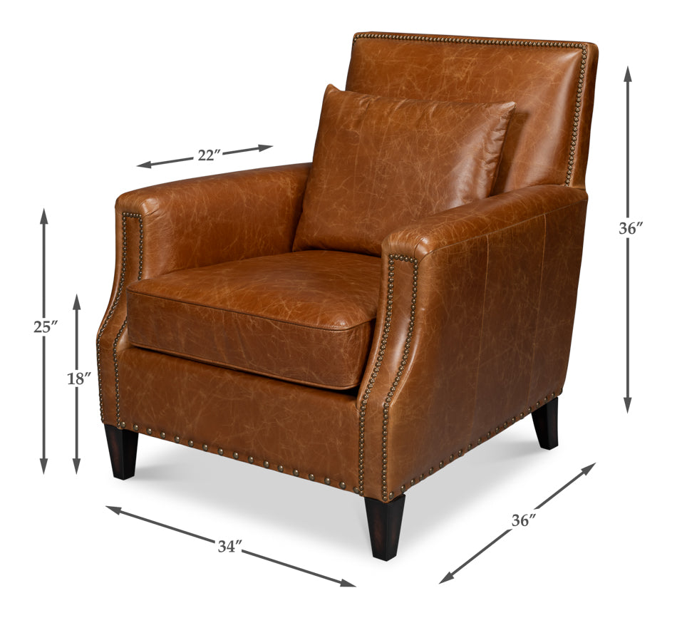 Dimity Distilled Leather Chair,Brown by Sarreid Ltd - view 7