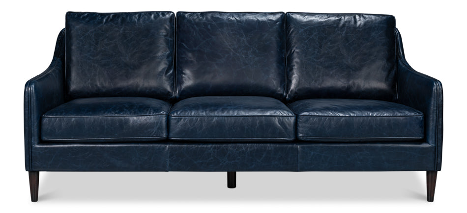 Alehandro Leather Sofa, Chateau Blue by Sarreid Ltd - view 2