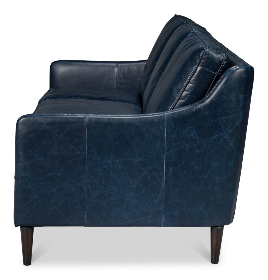 Alehandro Leather Sofa, Chateau Blue by Sarreid Ltd - view 3