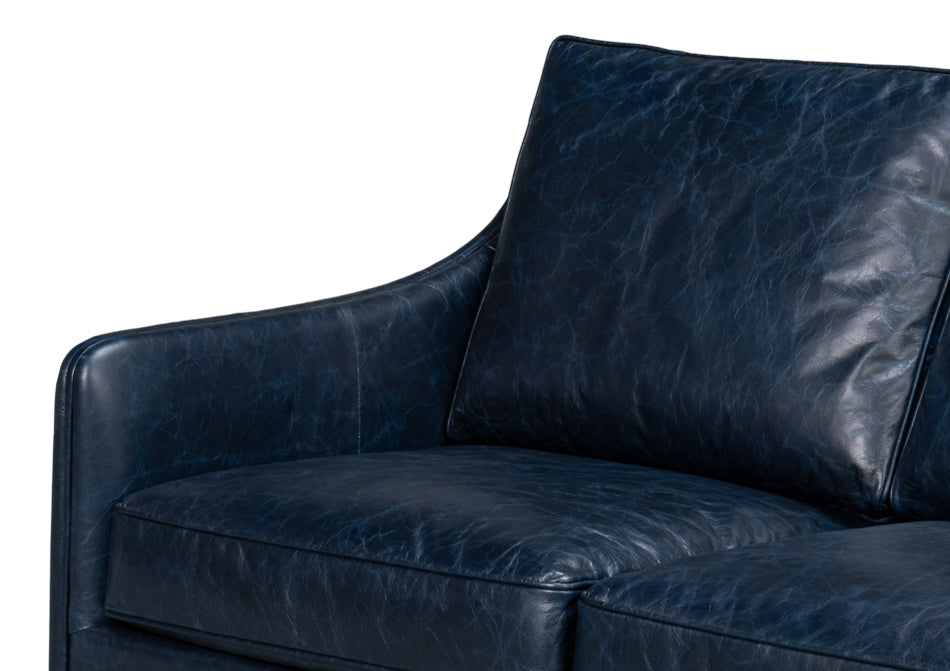 Alehandro Leather Sofa, Chateau Blue by Sarreid Ltd - view 4