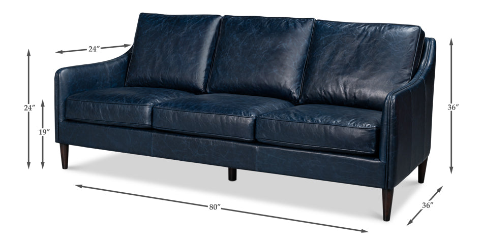 Alehandro Leather Sofa, Chateau Blue by Sarreid Ltd - view 7