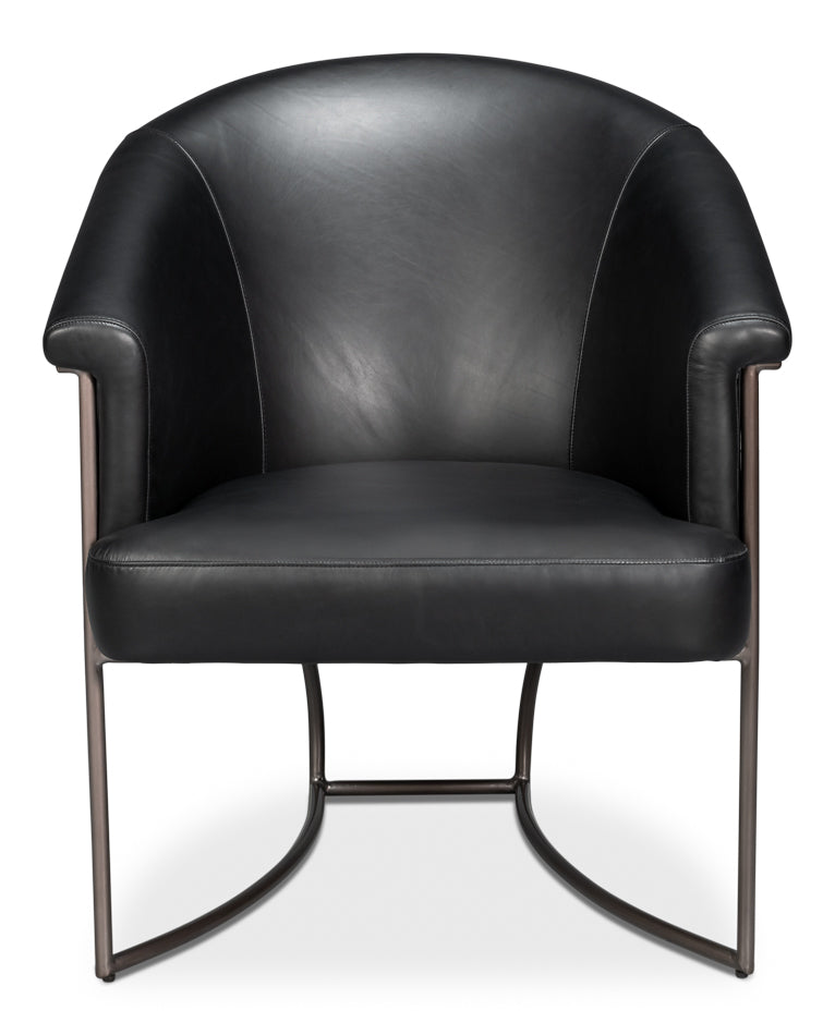 Nagel Distilled Leather Chair,Onyx Black by Sarreid Ltd - view 2