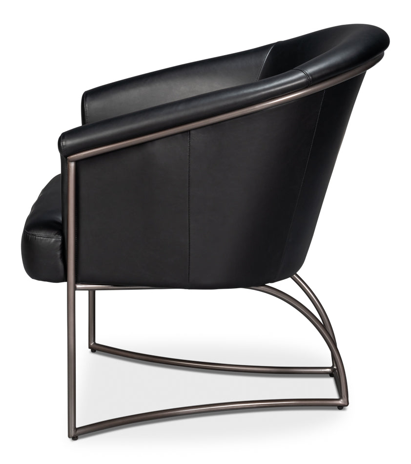 Nagel Distilled Leather Chair,Onyx Black by Sarreid Ltd - view 3
