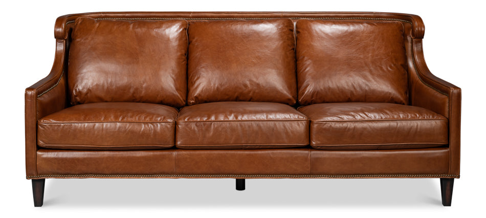 Philipe Distilled Leather Sofa,Brown by Sarreid Ltd - view 2