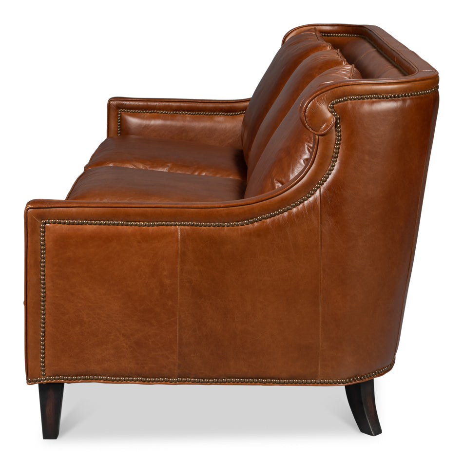 Philipe Distilled Leather Sofa,Brown by Sarreid Ltd - view 3