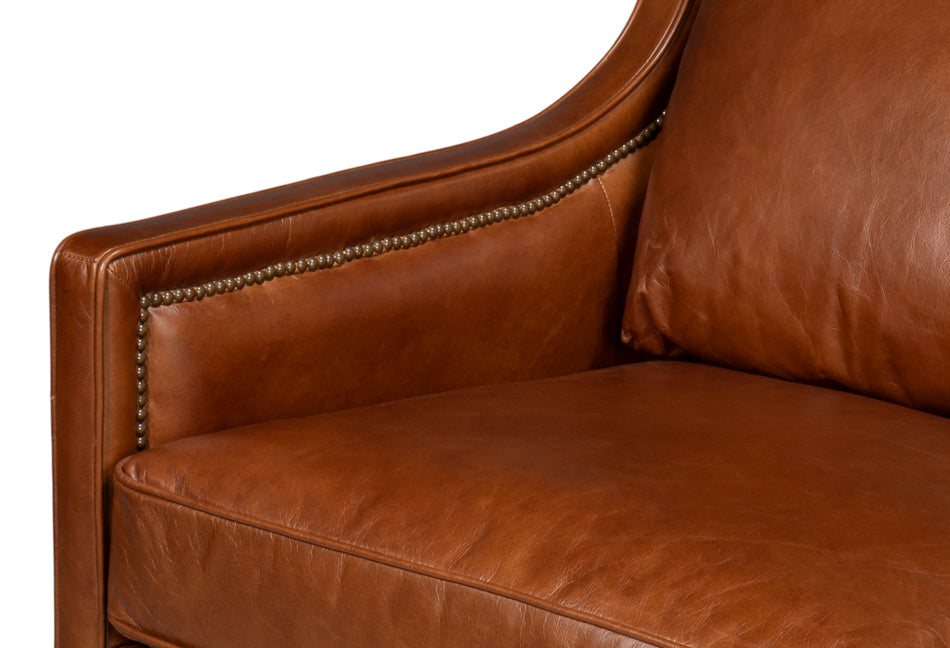 Philipe Distilled Leather Sofa,Brown by Sarreid Ltd - view 4