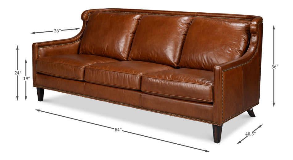Philipe Distilled Leather Sofa,Brown by Sarreid Ltd - view 7