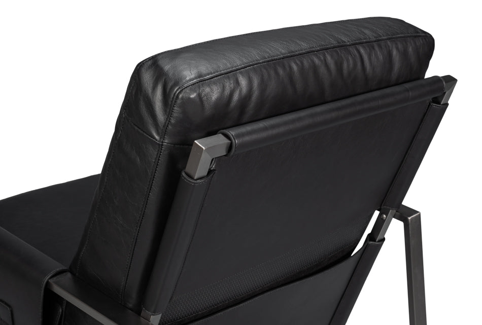 Edmonds Distilled Leather Chair,Onyx Blk by Sarreid Ltd - view 8