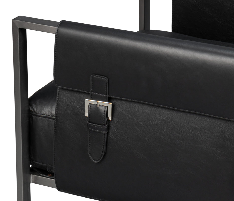 Edmonds Distilled Leather Chair,Onyx Blk by Sarreid Ltd - view 10