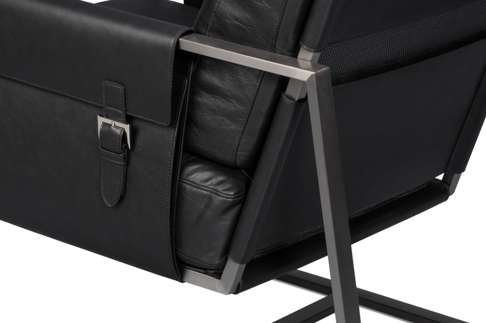 Edmonds Distilled Leather Chair,Onyx Blk by Sarreid Ltd - view 11