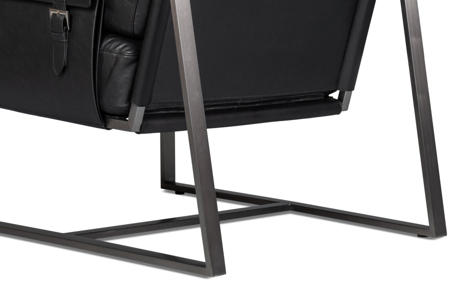 Edmonds Distilled Leather Chair,Onyx Blk by Sarreid Ltd - view 12