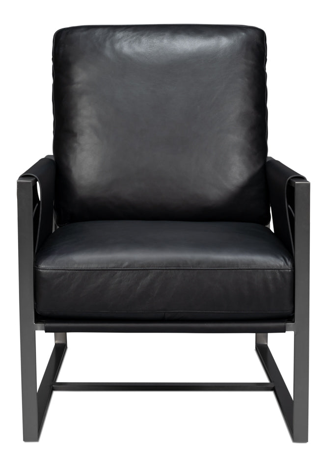 Edmonds Distilled Leather Chair,Onyx Blk by Sarreid Ltd - view 2