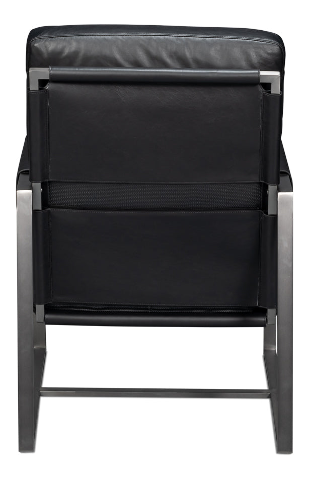 Edmonds Distilled Leather Chair,Onyx Blk by Sarreid Ltd - view 4