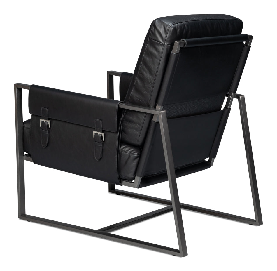 Edmonds Distilled Leather Chair,Onyx Blk by Sarreid Ltd - view 5