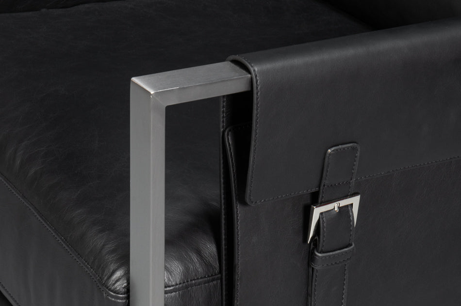 Edmonds Distilled Leather Chair,Onyx Blk by Sarreid Ltd - view 6