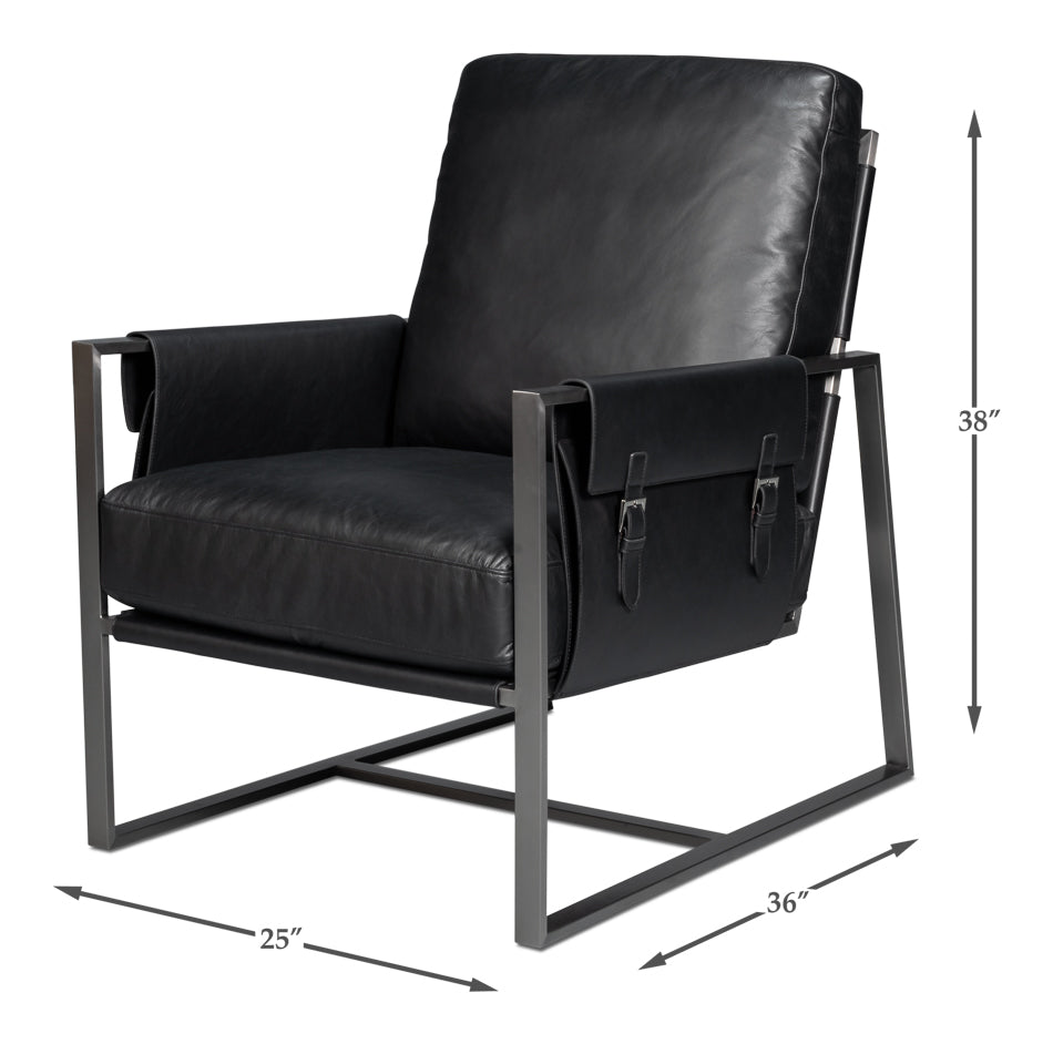 Edmonds Distilled Leather Chair,Onyx Blk by Sarreid Ltd - view 7