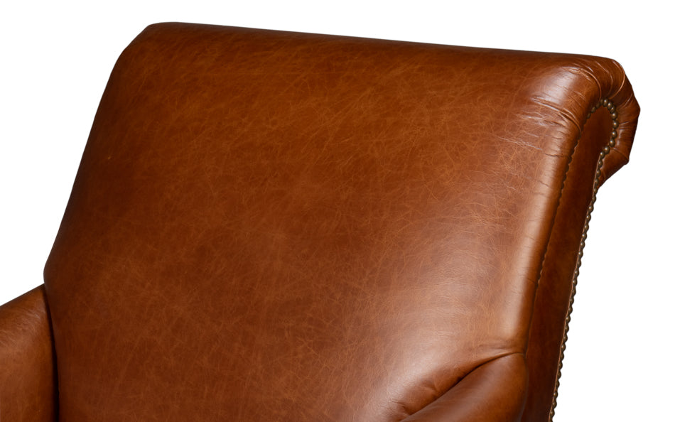 Gaston Distilled Leather Chair, Brown by Sarreid Ltd - view 9