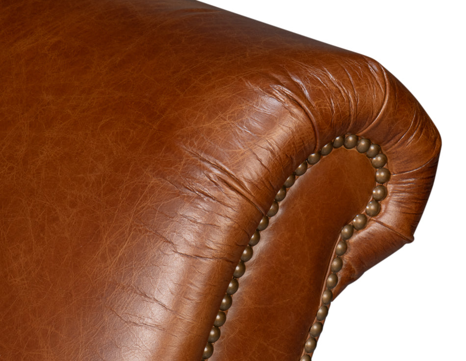 Gaston Distilled Leather Chair, Brown by Sarreid Ltd - view 10