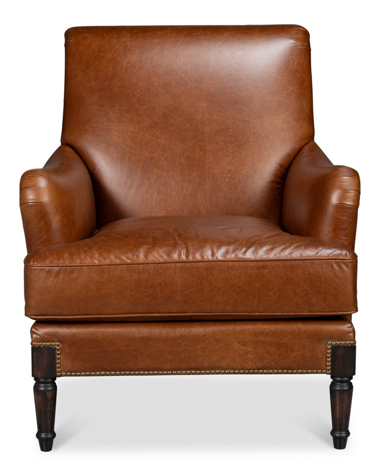 Gaston Distilled Leather Chair, Brown by Sarreid Ltd - view 2