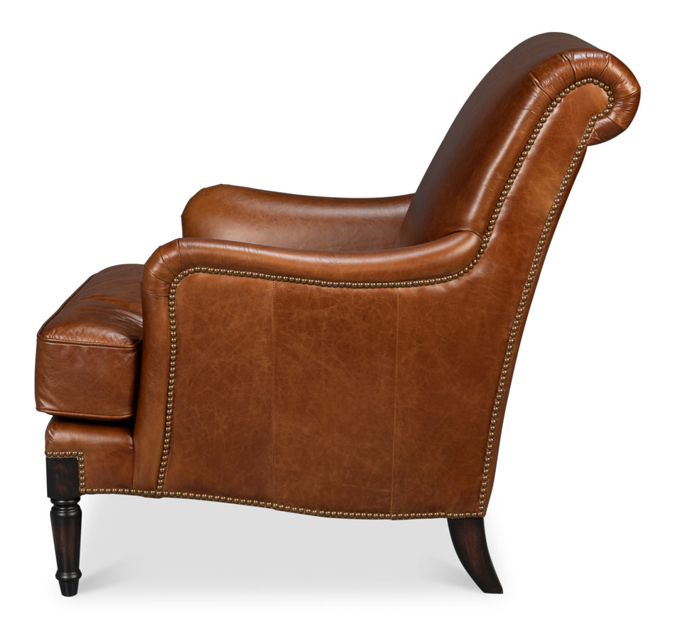 Gaston Distilled Leather Chair, Brown by Sarreid Ltd - view 3