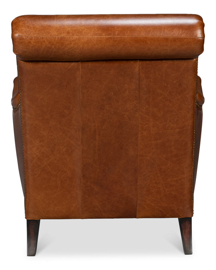 Gaston Distilled Leather Chair, Brown by Sarreid Ltd - view 4