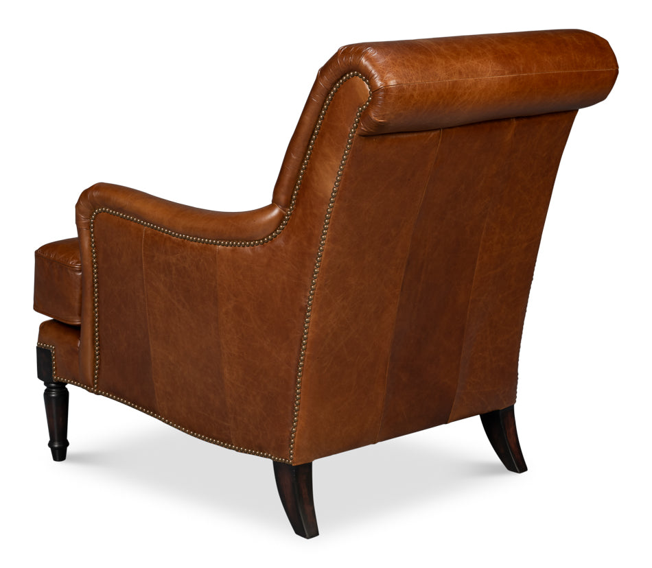 Gaston Distilled Leather Chair, Brown by Sarreid Ltd - view 5