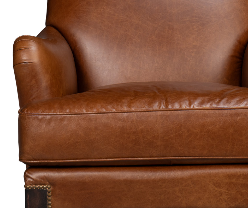 Gaston Distilled Leather Chair, Brown by Sarreid Ltd - view 6
