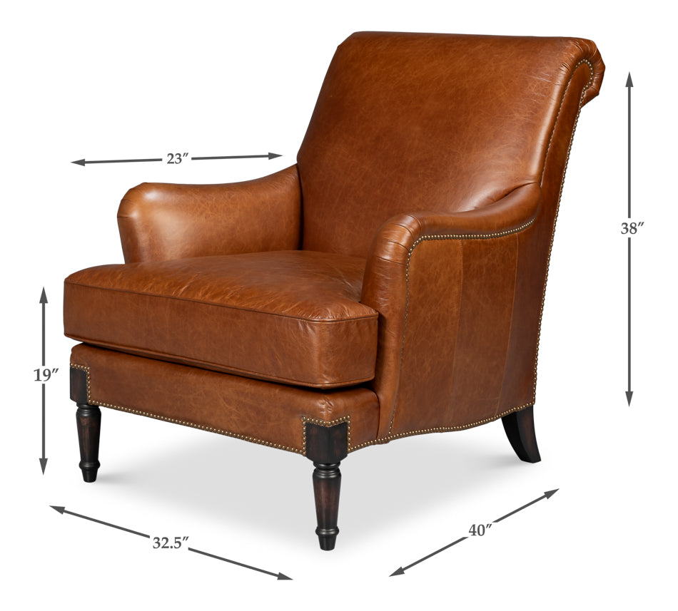 Gaston Distilled Leather Chair, Brown by Sarreid Ltd - view 7